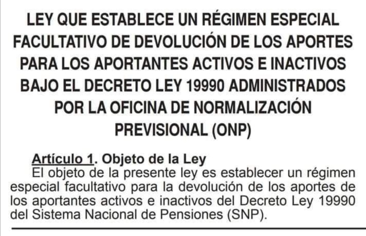 Publican Ley de devolución de aportes ONP aprobada en el&nbsp;Congreso